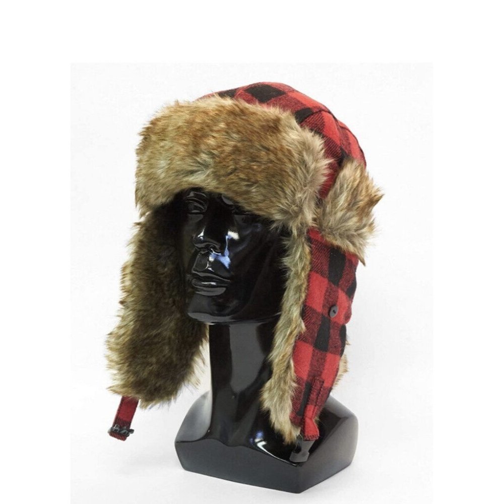IGLOOS Wool Blend Trapper Hat Faux Fur Earflap Outdoor Winter Buffalo Red M/L